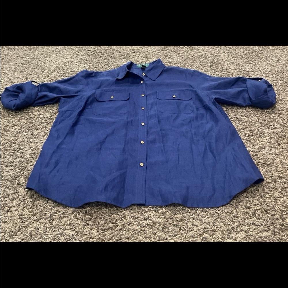 Lauren Ralph Lauren 100% linen button down blouse size 1X